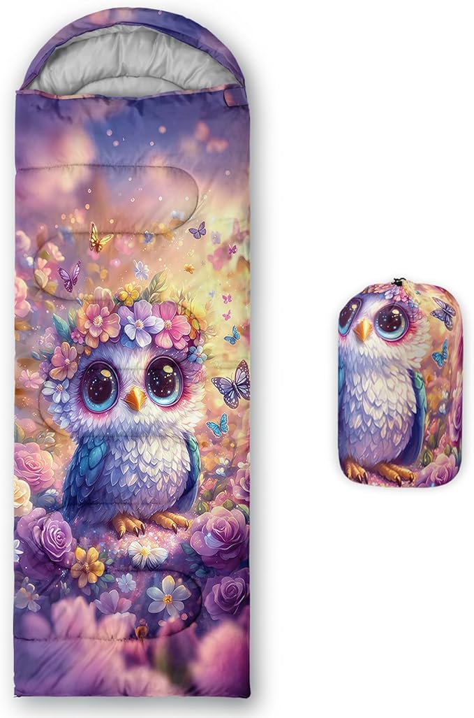 AILONEN Girls Pink Camping Sleeping Bags,Lightweight & Waterproof,3 Season Warm & Cool Weather,Cute Bow Duck Print Sleeping Bags for Kids,Girls,Adults Travelling,Outdoors