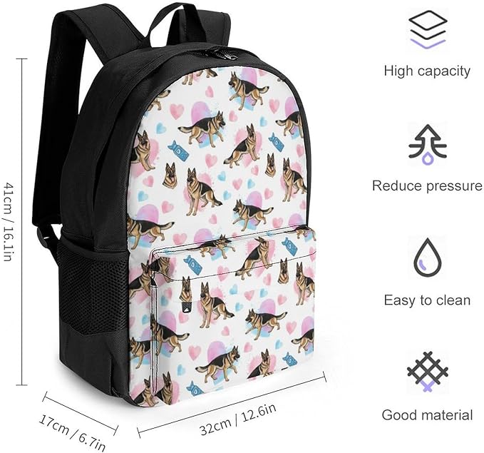 Backpack Polyester Multipurpose Anti-Theft Funny German Shepherd Love Shoulder Bag Big Capacity Gym Outdoor Hiking Backpack With Padded Straps