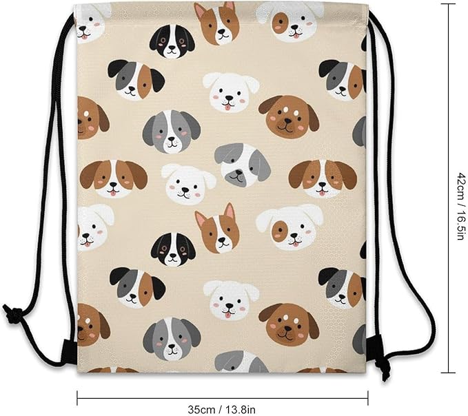 Swim Drawstring Bag Waterproof Sports Backpack for Beach Gym Training Gear Storage Lightweight Unisex Sackpack, American Pit Bull Terrier Dog Heads Art Bags