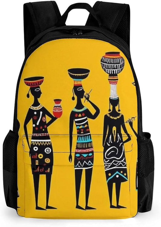 Men Women Lightweight Traditional African Women Art Casual Daypack Big Capacity Bookbag With Padded Straps for Gym Travel Walking Cycling