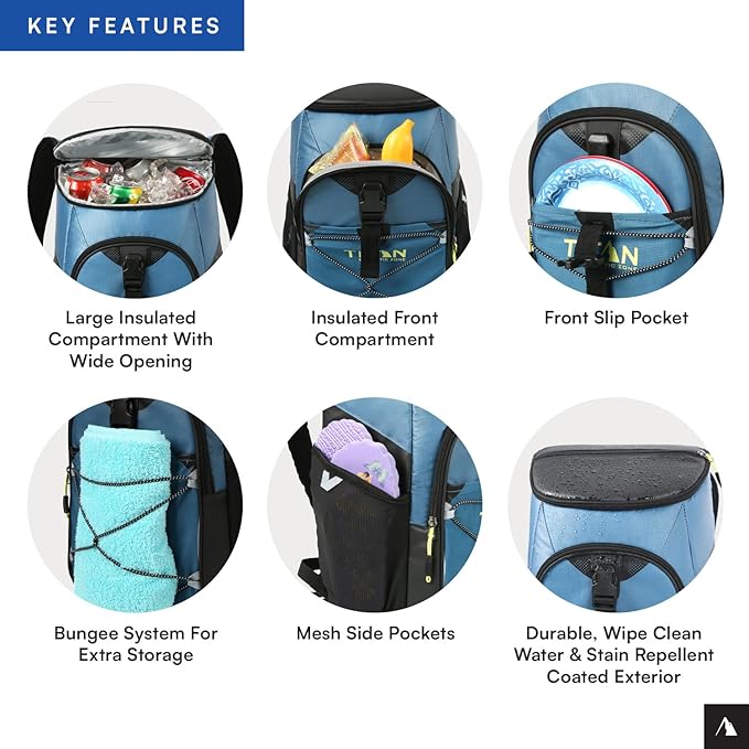 Titan by Arctic Zone Backpack Cooler, Insulated Soft Sided Bag with Leak Proof Lining and Padded Straps, for Lunch, Picnic, and Travel, 24 Can Capacity