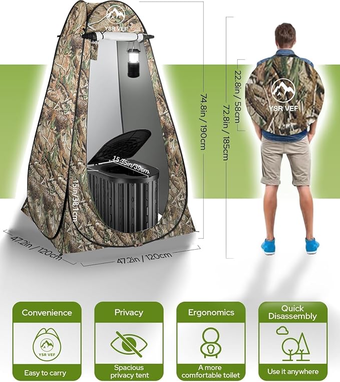 Camping Toilet with Pop-Up Privacy Tent and Liquid Waste Gel, Portable Toilet for Camping with Large Tent, Ergonomic Potty Provides Enhanced Comfort, Suitable for All Ages