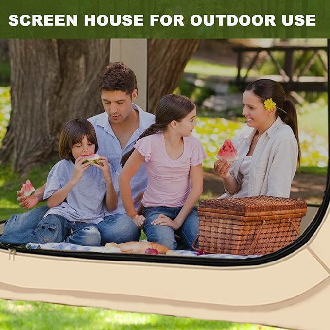 DoCred Screen House Tent Pop-Up, 6 x 6 FT Portable Screen Room Canopy Instant Screen with Carry Bag for Patio, Backyard, Deck & Outdoor Activities, Beige