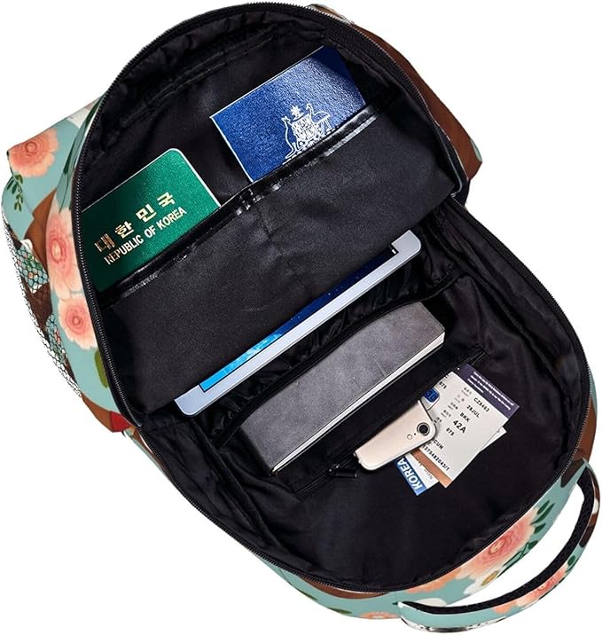 Men Women Polyester Boxer Dog Flowers Florals Mint Green Daypack Backpack Large Capacity Carry On Bag With Smooth Zippers for Hiking Picnic Walking Cycling