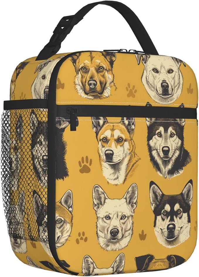 Dog Lunch Box for Kids Aldults, Vintage Pet Reusable Thermal Insulation Cooler Tote Bags, Hand Drawn Animal Puppy Paw Print Insulated Bag for Student, School Picnic Camping Travel, Gifts