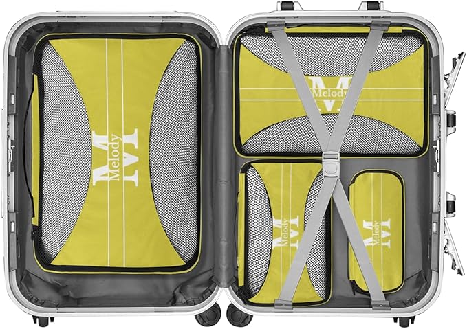 Personalized 4 Set Packing Cubes Luggage Packing Organizers Travel Accessories for Women Girls Men, Lemon Yellow Initial Letter