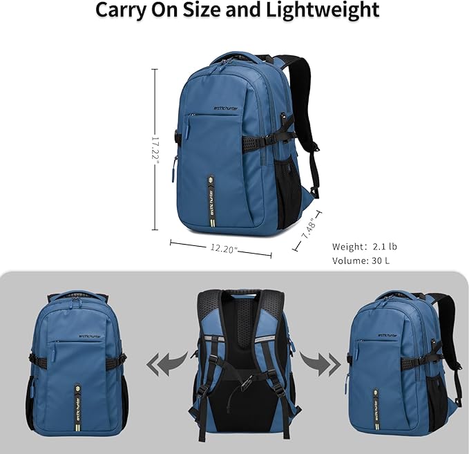 ARCTIC HUNTER AH Blue Business Laptop Backpack for Men Women, 30L Anti-Theft Carry on Travel Backpack Flight Approved for Airplane, Adults Back pack Bag for Work, Commuting, Weekend Casual Daypack