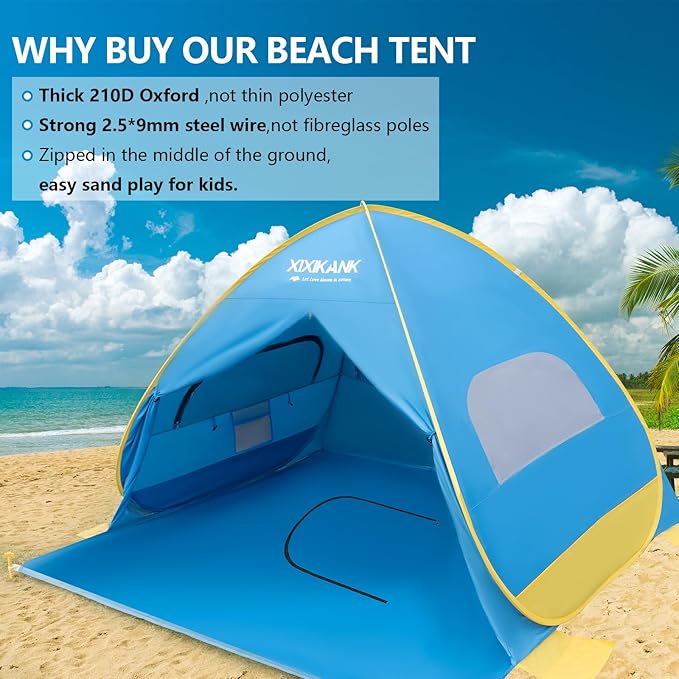 2 Second Easy Setup Pop Up Beach Tent for 2-3 Person,UPF 50+ UV Protection Beach Shade,Wind Resistant Sun Protection Family Sun Shelter,Portable Lightweight Cabana Canopy with Handy Carry Bag