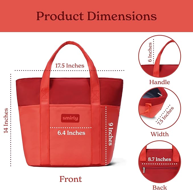 SMIRLY Large Insulated Cooler Bag, Thermal Insulated Grocery Bags, Collapsible Cooler Tote for Travel,Beach or Picnic