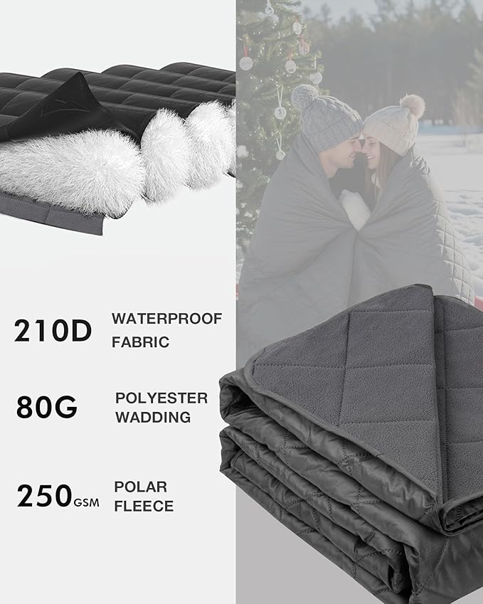 DUKUSEEK Large Waterproof Camping Blanket, Cold Weather Warm Fleece Blankets Windproof Triple Layers for Stadium,Camping, Concerts, Car, Dog