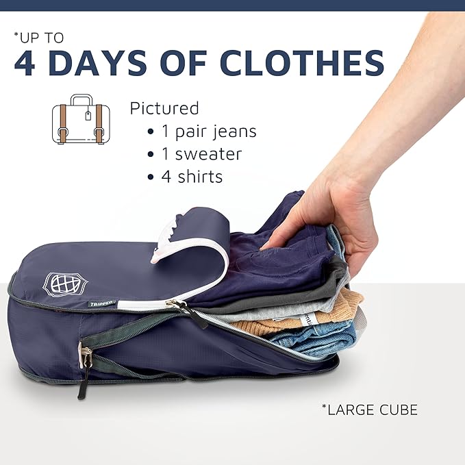 Extra Large Compression Packing Cube 6 Piece Set for Travel and Check Luggage by TRIPPED Travel Gear