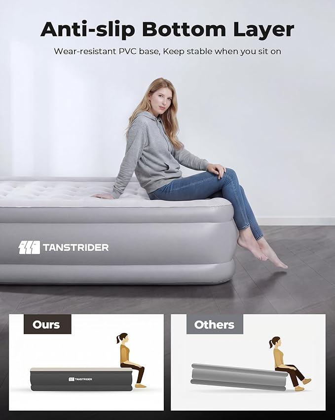 Air Mattress Full with Built in Pump,18'' Raised Inflatable Blow Up Air Bed, 3 Mins Quick Self-Inflation/Deflation Inflatable Bed for Guests & Home, Outdoor Camping and Travel (Gray)