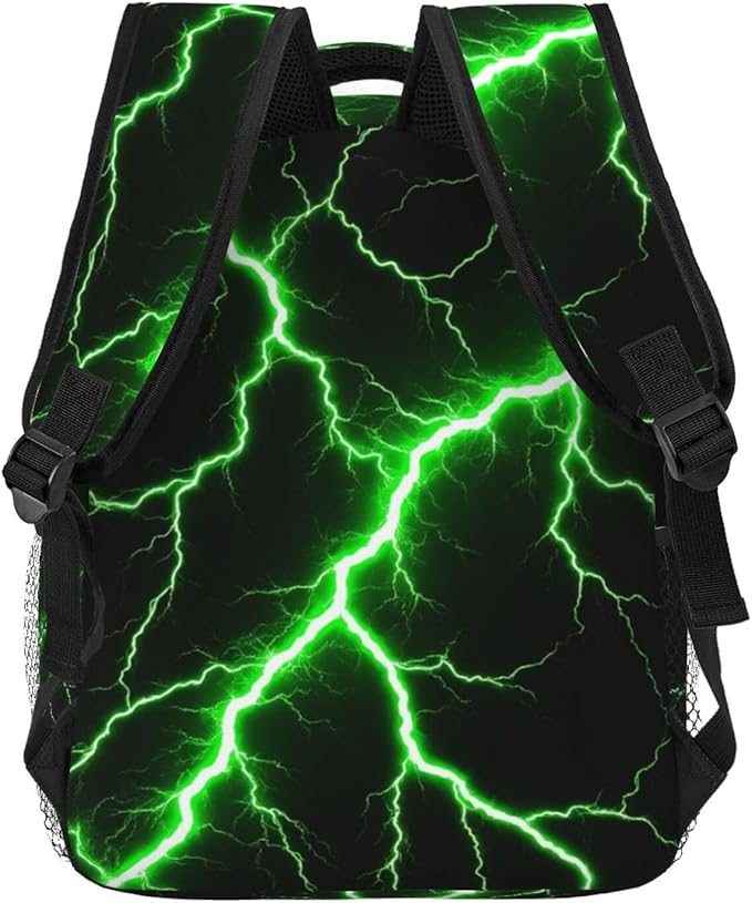 Men Women Polyester Green Lightning Art Casual Daypack Large Capacity Carry On Bag With Adjustable Shoulder Straps for Camping Work Running