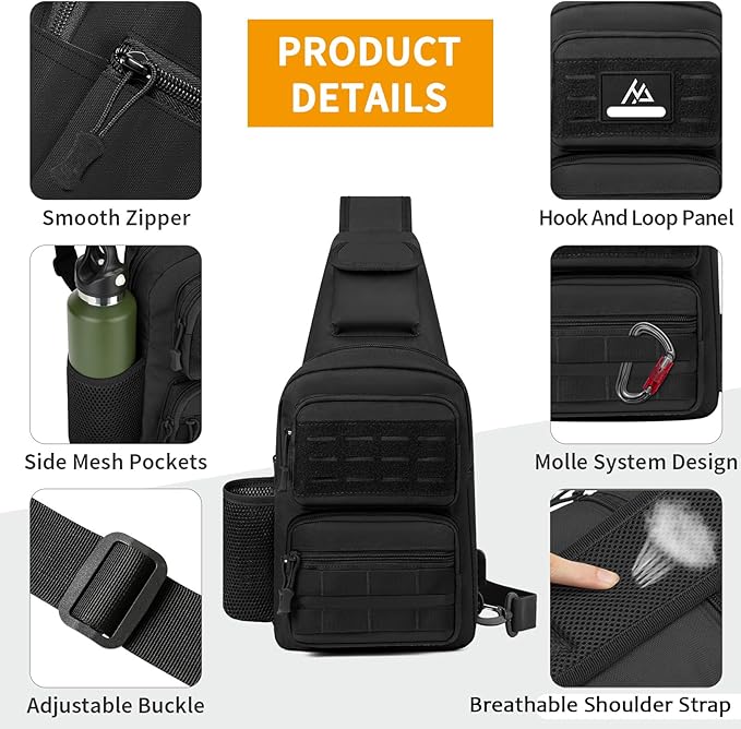 BAIGIO Tactical EDC Sling Bag Black Military One Strap Shoulder Backpack Small Molle Range Bags Chest Pack
