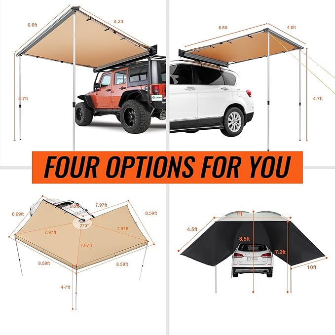 VEVOR 270 Degree Awning, Ultimate Sun Protection Vehicle Awning, Waterproof UV50+ Car Side Awnings with Carry Bag, All-Weather Free-Standing Overland Awnings Car Shelter for SUV Van Truck Camping