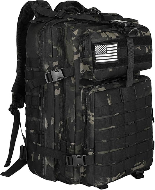 WOLT Military Tactical Backpack for Men 45L Molle Backpack 3 Day Assault Pack Bug Out Bag, Heavy Duty Rucksack for Hiking Gym, Camouflage Black