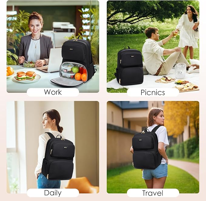 Lunch Backpack for Women Men, 16 Inch Laptop Backpack with Lunch Compartment, Water Resistant Lunchbox Back Pack Meal Prep Cooler Bags Insulated for Nurse Work Teacher Travel