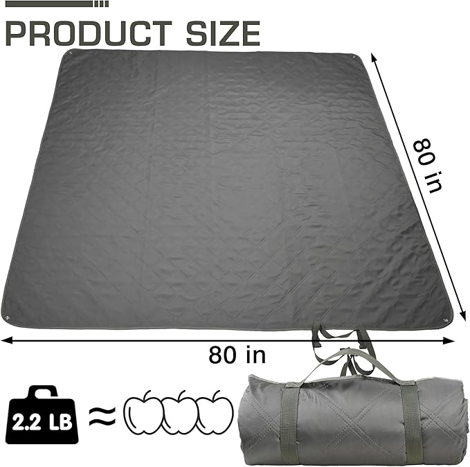 Waterproof Picnic Blanket 80 * 80 in Portable with Carry Strap for Beach Mat or Family Outdoor Camping Party, Park Blanket for Grass Park, Hiking, Travel