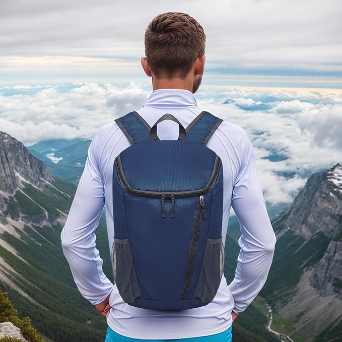 Hiking Backpack, 20L Packable Daypack for Men Women, Nylon with Adjustable Straps, Lightweight Waterproof Outdoor Camping Travel, Blue