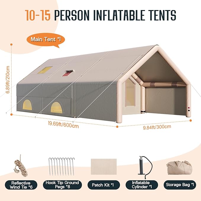 SPECRAFT Canvas Bell Yurt Tents & Inflatable Tent for Camping, Waterproof Glamping Tent with Stove Jack, Breathable Mesh, Snowproofing Spacious 4-Season Family Shelter for Outdoor, Camping, Parties
