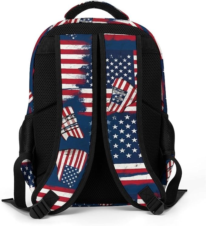 Sturdy College Bookbag Red Blue White American Flag Art, Anti Theft Water Resistant Laptop Backpack with Multi Compartments for Travel Business Hiking