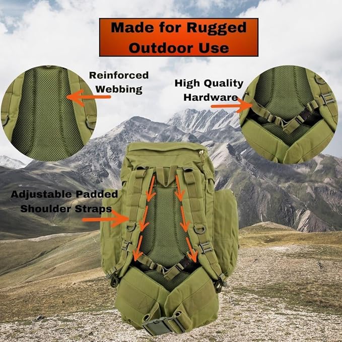 Generic Wilderness Essentials XL Tactical Backpack 66.8L Hunting, Camping, Hiking, Military, Assualt, Bug Out Military Green Molle Adventure Daypack, Large