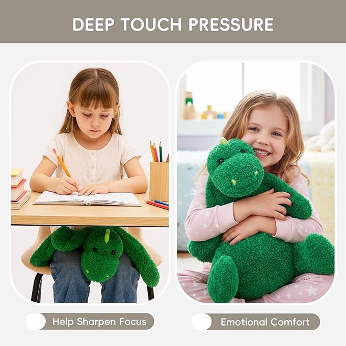 L'AGRATY Weighted Lap Pad for Kids 7 lbs, Sensory Needs Weighted Dinosaur Stuffed Animals Lap Blanket Soft Plush Hugging Sensory for Kids Teen Adults Removable Washable Cover