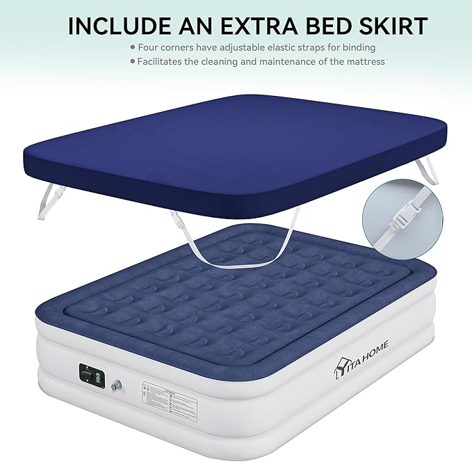 YITAHOME Queen Air Mattress with Sheet, 18 Inch Inflatable Mattress with Built-in High-Speed Pump, Carrying Bag and Patch Tools, Luxurious Elevated Inflatable Bed for Home Travelling and Camping