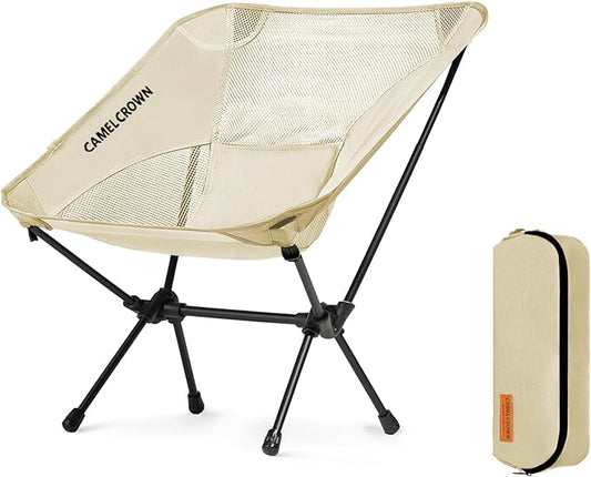 CAMEL CROWN Portable Camping Chair Lightweight Compact Folding Chair Mesh for Outdoor Camp Travel Beach Picnic Festival Hiking Backpacking White