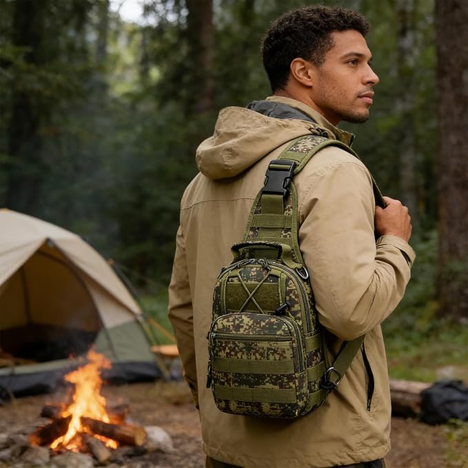 Viriber Tactical Backpack, Waterproof Military Cross-body Molle Sling Shoulder Backpack Chest Bag for Outdoor Every Day Carry Khaki Green ACU