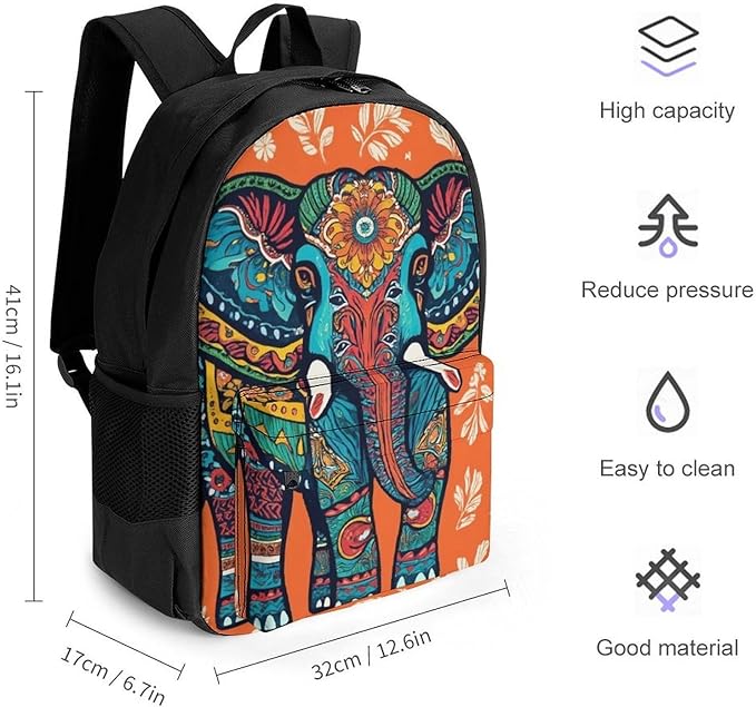 Rucksacks Multipurpose Anti-Theft Big Capacity Bookbag, African Tribal Nations Elephants Art Travel Hiking Camping Rucksack With Padded Straps