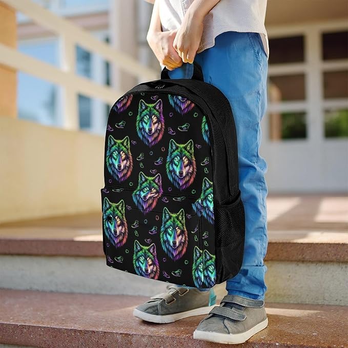 Chic Carry-On Dual Shoulder Bag for Sports and Picnics, Colorful Wolf, Camping Outdoor Backpack