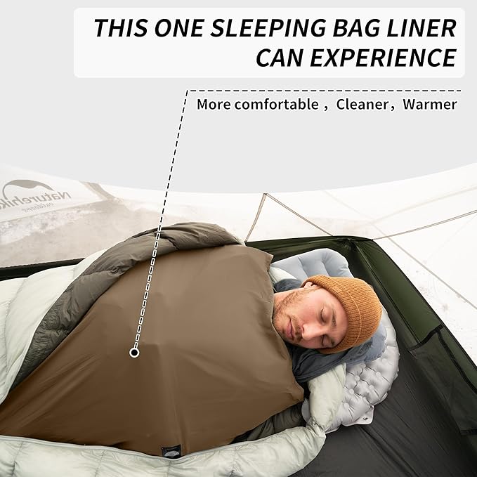 Naturehike 4.5oz Ultralight Washable Sleeping Bag Liner, Lightweight Adult Sleep Sack & Travel Sheets for Backpacking, Hotel, Camping, Hostels, ZY20
