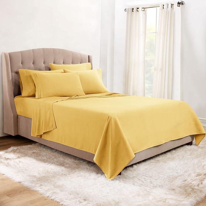 Clara Clark Cal King Sheets, 6 Piece Set - Hotel Luxury Sheets for Cal King Size Bed, Super Soft Bedding Set, Cal King Size, Mellow Yellow