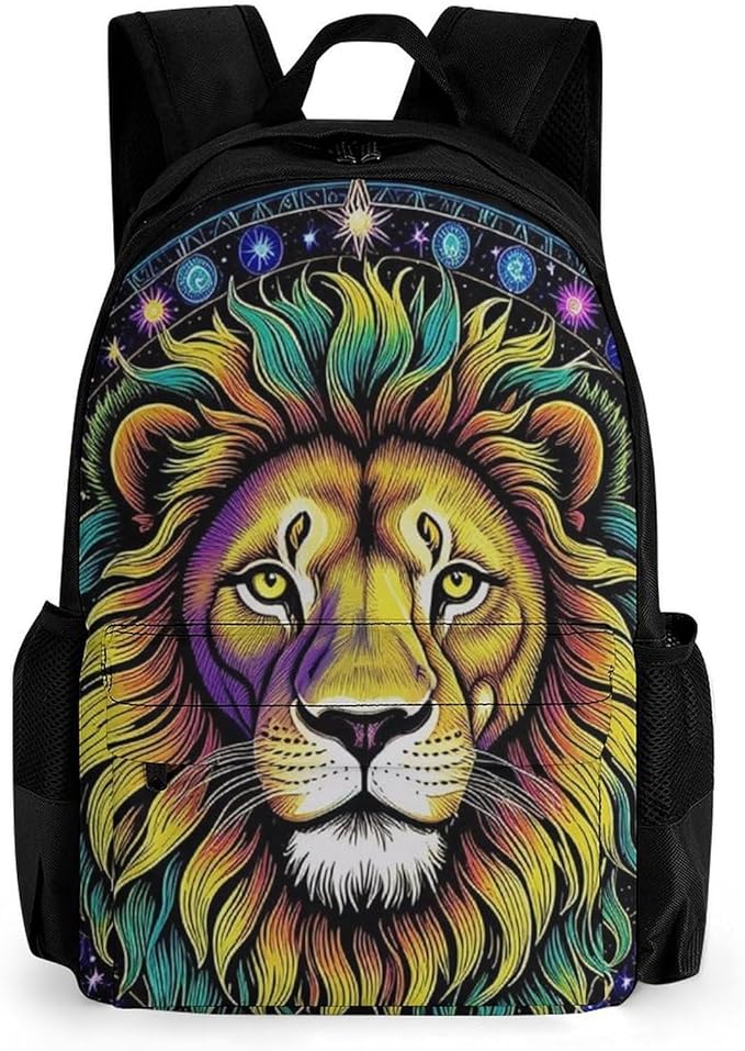 Supdreamc Lightweight Rucksack for Sports Travel Running, Big Capacity Multipurpose Anti-Theft Bookbag, Fantasy Lion Sun And Moon Twelve Constellations Art Travel and Sport Backpack Rucksack