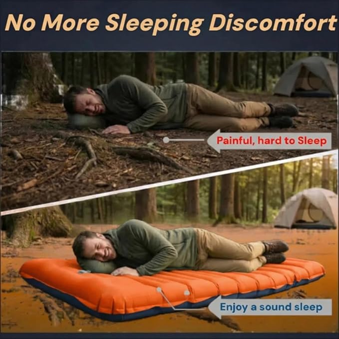 4 Inch Thick Camping Sleeping Pad with Internal Straps - R Value 4.0 for 4 Seasons, Durable & 100% Waterproof Outdoor Air Mattress, Lightweight Sleeping Mat for Hiking, Backpacking, Travel