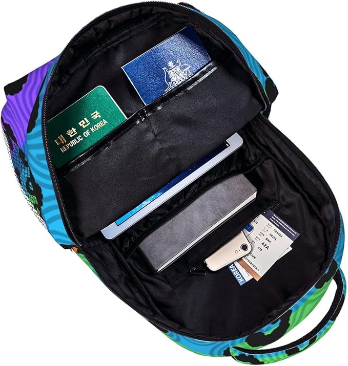 Men Women Lightweight Neon Leopard Bright Colored Pattern Backpack Large Capacity Bookbag With Smooth Zippers for Gym Business Running