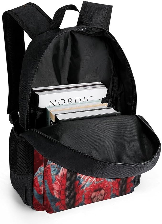 Rucksacks Lightweight Multipurpose Anti-Theft Mexican Red Rose Sugar Skull Floral Women Day Of The Dead Art Shoulder Bag Big Capacity Laptop Book Bag Rucksack With Padded Straps