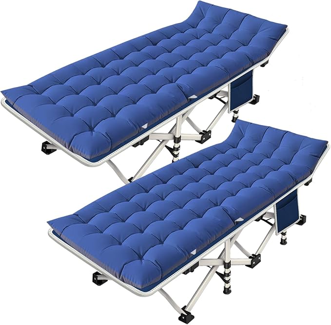 2 Pack Camping Cot with Mattress Comfortable Cot Bed Folding Cot Heavy Duty Cots for Sleeping with Carry Bag for Adults Kids Guest Bed for Home Office Outdoor Indoor