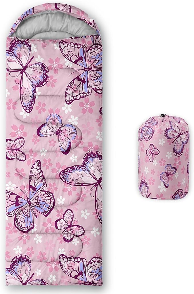 Sleeping Bags for Adults and Kids，3D Printing Camping Sleeping Bag for Girls Boys Lightweight Waterproof Cold/Warm 3-Season，Outdoor Travel with Compression Bags