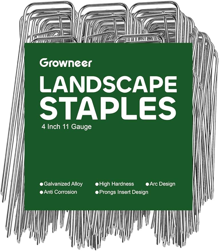 GROWNEER 4 Inch 50 Pack Landscape Staples Heavy Duty 11 Gauge Galvanized Steel Garden Stakes Staples Securing Pegs for Securing Weed Fabric Landscape Fabric Netting Ground Sheets and Fleece