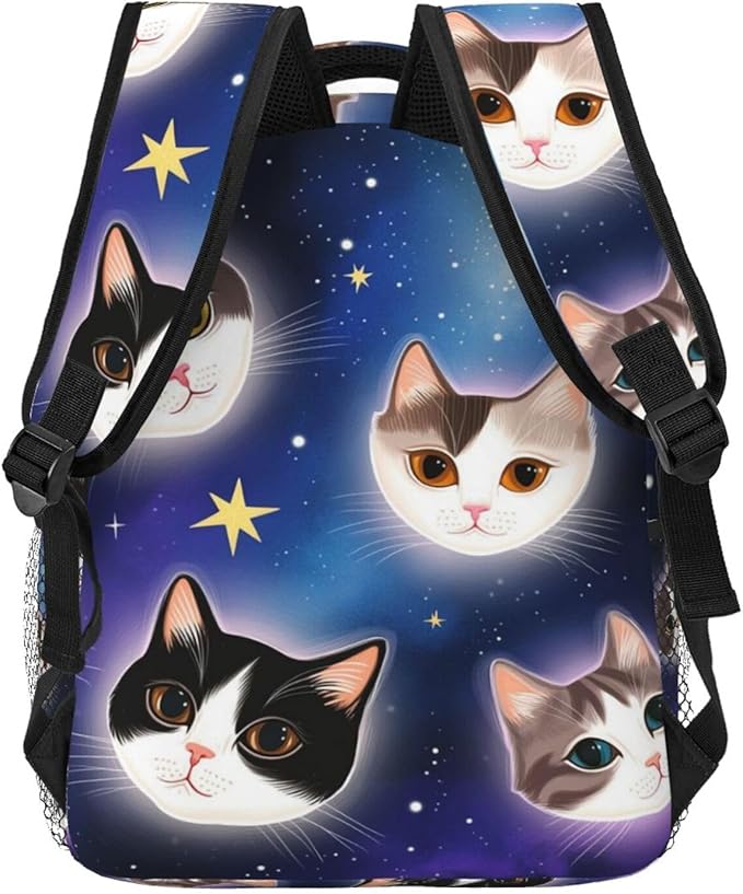 Daypack Backpack Multipurpose Anti-Theft Large Capacity Bookbag, Galaxy Cats Cat Heads In Space Galaxy Travel Hiking Camping Rucksack With Adjustable Shoulder Straps