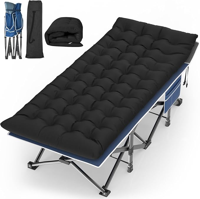 Suteck Camping Cot, 32In XXL Folding Camping Cot Heavy Duty Sleeping Bed for Adults 1200D Double Layer Oxford Cots for Camping W/Pilllow Mattress Carry Bag for Home Office Nap Beach Travel, 900LBS