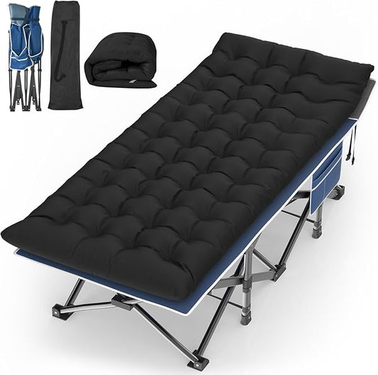 Suteck Camping Cot, 32In XXL Folding Camping Cot Heavy Duty Sleeping Bed for Adults 1200D Double Layer Oxford Cots for Camping W/Pilllow Mattress Carry Bag for Home Office Nap Beach Travel, 900LBS