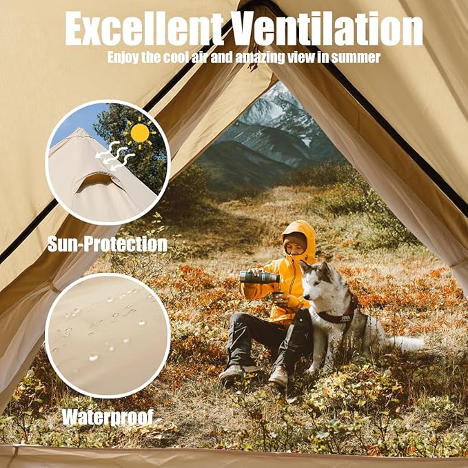Canvas Bell Tent Yurt Tent 4 Seasons for Camping & 0 Degree Sleeping Bag