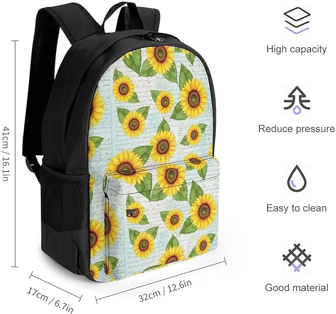 Rucksack Multipurpose Anti-Theft Big Capacity Shoulder Bag, Vintage Sunflower Travel Hiking Camping Rucksack With Side Pockets