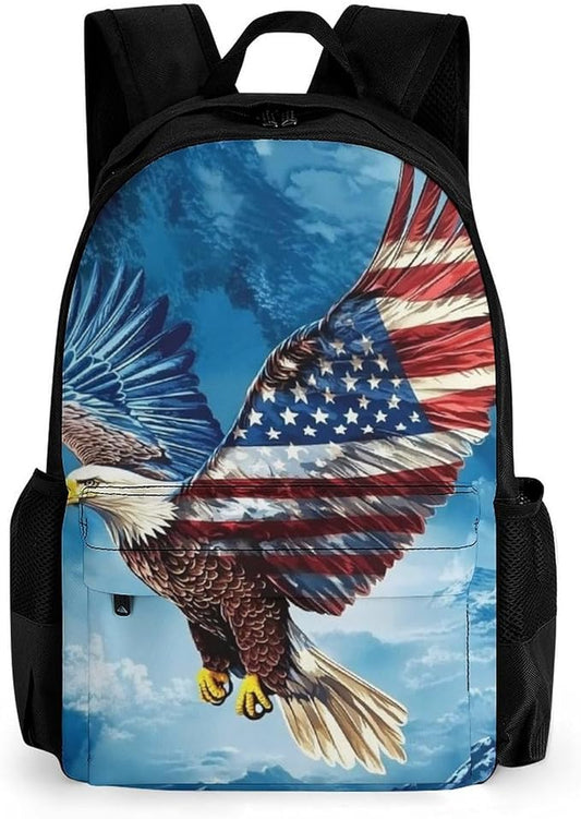 Lightweight Rucksacks for Camping Picnic Walking Cycling, Large Capacity Multipurpose Anti-Theft Carry On Bag, American Flag Eagle Travel Hiking Camping Rucksack