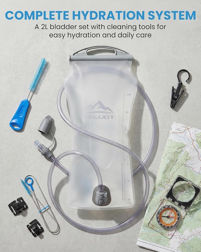 2L-3L Hydration Bladder Kit, 6 in 1 Water Bladder for Hiking Backpack, BPA Free Leakproof Water Storage Bladder with Cleaning Kit, Water Pouch Hydration Pack