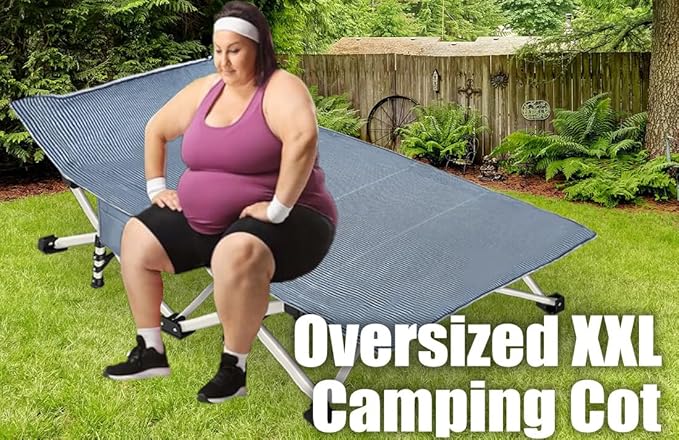 2 Pack XXL 32 Inches Camping Cot with Mattress Extra Large Width Oversize Folding Cot Heavy Duty Comfortable Cots for Sleeping Guest Bed with Carry Bag Easy to Set-up for Home Indoor Outdoor