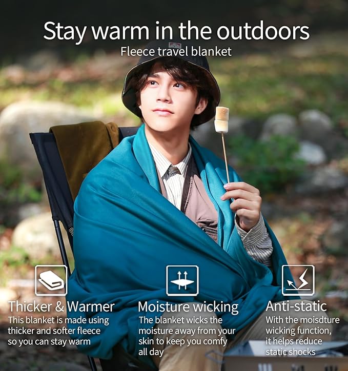 Litume Travel Camping Blanket Lightweight and Breathable, 67 x 48 in Soft Airplane Flight Blanket for Travelers, Foldable Sheet with Stuff Sack for Train, Camp, backapcking, Office, Home